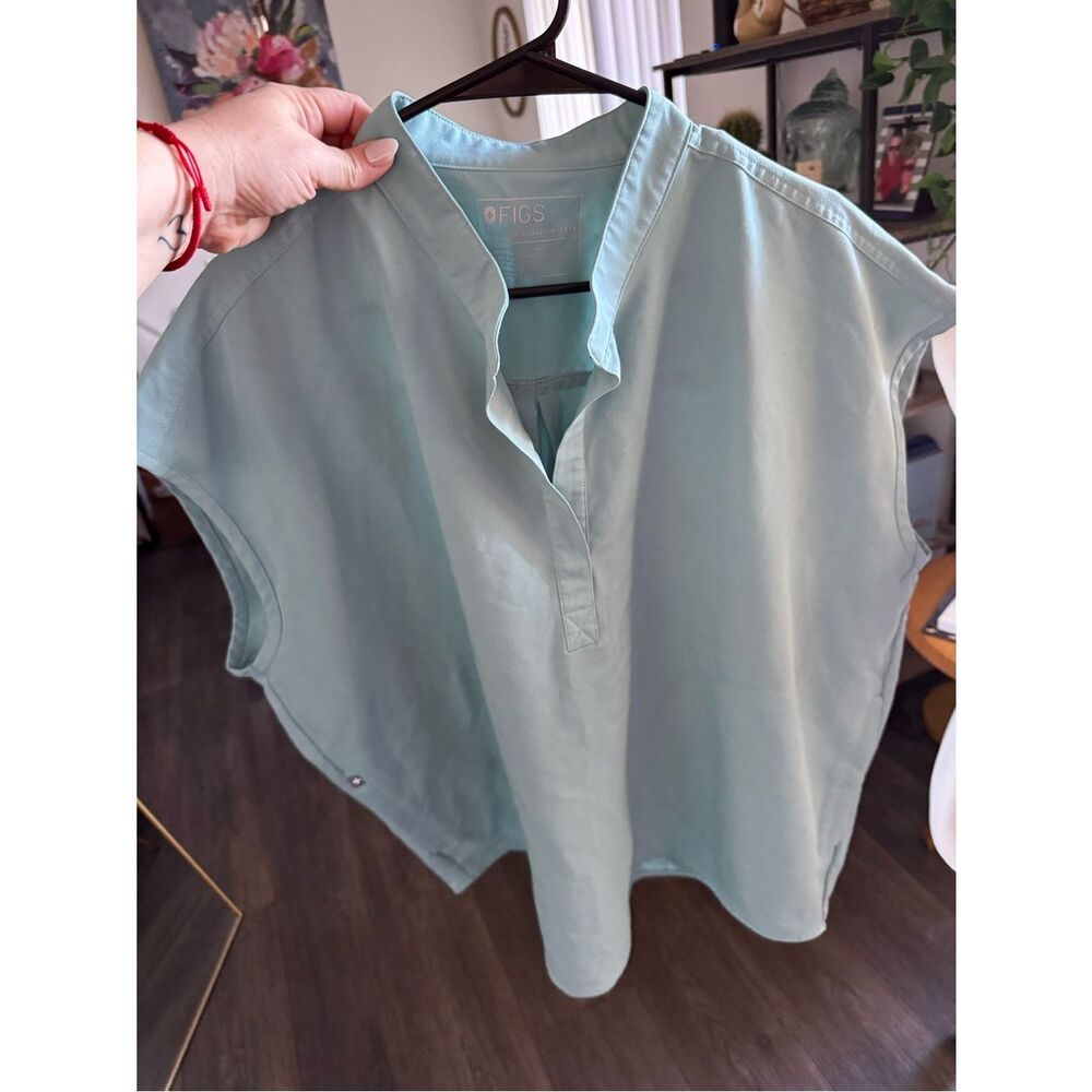 FIGS Mint Green Split-Neck Tunic Top